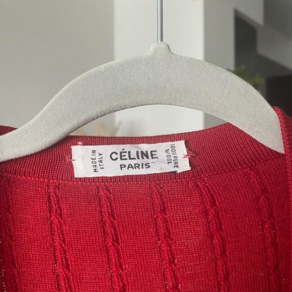 CELINE 100% Wool Vintage Red Vest with V-neck and Double Front Pockets. - Picture 2 of 6